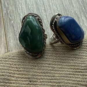Green & Blue Stone Silver Rings